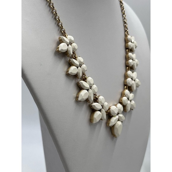 * J. Crew Opaque Faceted White Prong Set Rhinestone Gold Tone Necklace - Picture 6 of 12